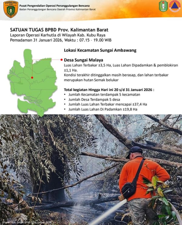 Karhutla Sungai Malaya Masih Berasap, BPBD Kalbar Kerahkan Operasi Terpadu hingga Malam