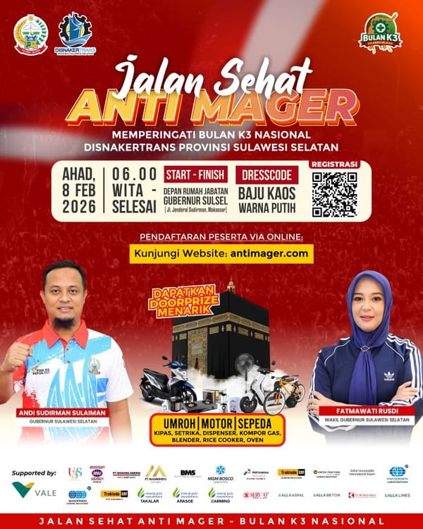 Peringati Bulan K3, Disnakertrans Sulsel Gelar Jalan Sehat Anti Mager