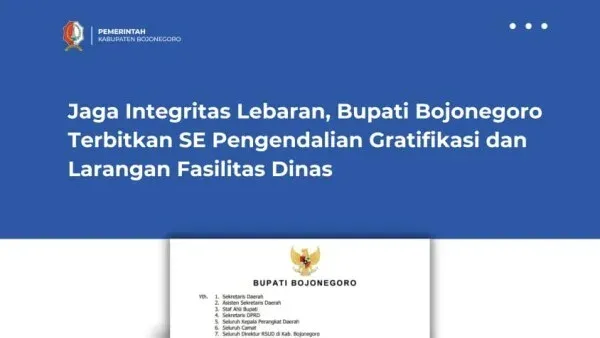 Bupati Bojonegoro Terbitkan SE Pencegahan Korupsi dan Pengendalian Gratifikasi