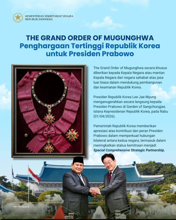 Presiden Prabowo Subianto Terima Penghargaan Kehormatan Tertinggi dari Pemerintah Republik Korea