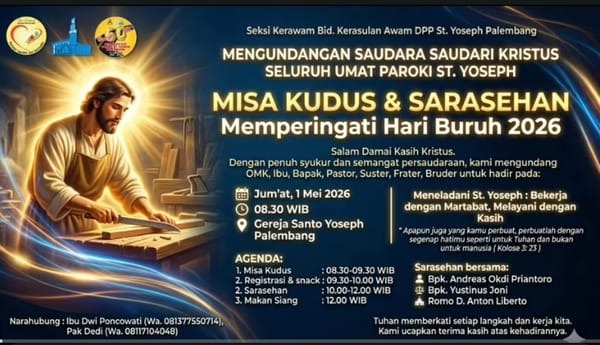 Peringati May Day, Gereja Santo Yoseph Palembang Gelar Misa Kudus dan Sarasehan