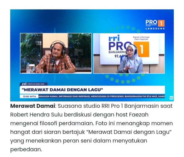 Merawat Damai Dengan Lagu, Robert Hendra Sulu Hadir di Studio Pro 1 RRI Banjarmasin