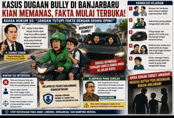 Kasus Dugaan Bullying di Banjarbaru Kian Memanas, Kuasa Hukum SS Sebut Fakta Mulai Terbuka Satu per Satu