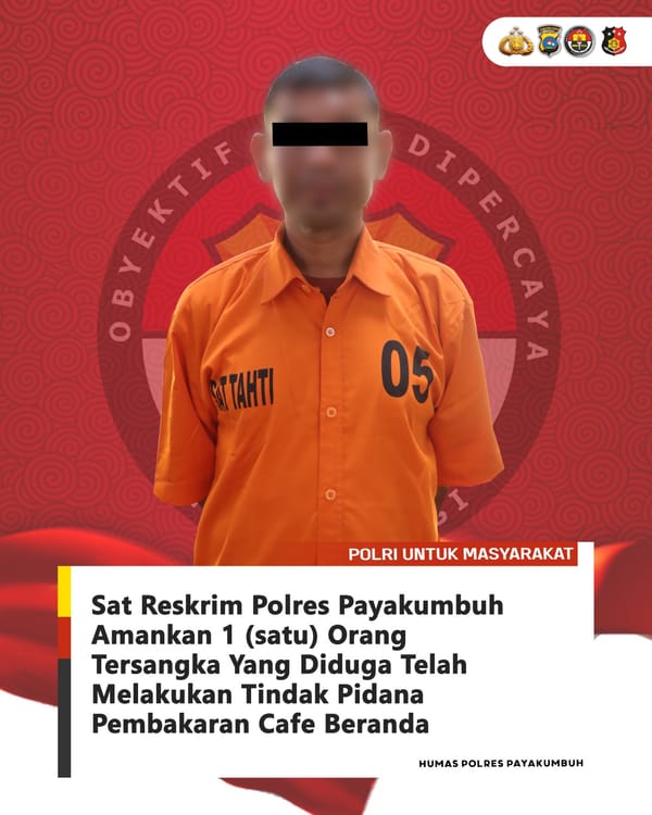 Sat Reskrim Polres Payakumbuh Tetapkan Satu Tersangka Pelaku Pembakaran Cafe Beranda, Motif Balas Dendam