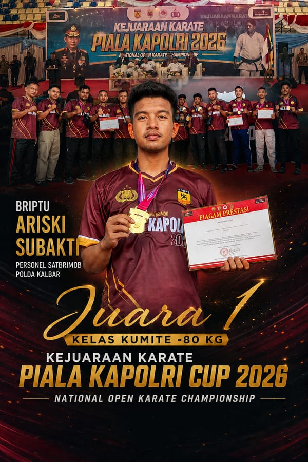 Briptu Ariski Subakti atlet Brimob Kalbar Sabet Emas kejurnas  Karate  Kapolri Cup 2026