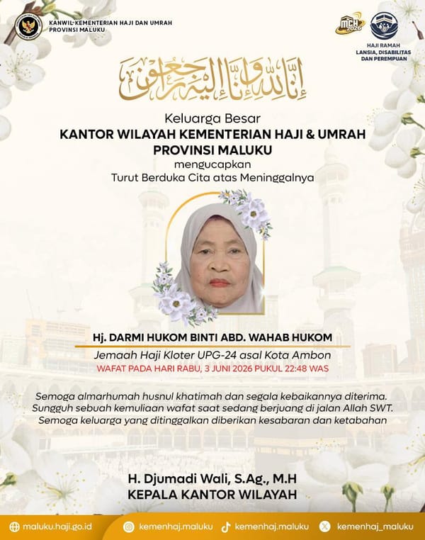 Satu Jemaah Haji Asal Maluku Wafat di Makkah, Gubernur Sampaikan Belasungkawa