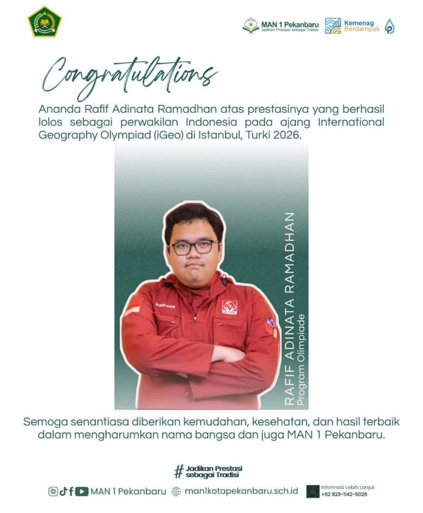 Murid MAN 1 Pekanbaru Wakili Indonesia pada Olimpiade Geografi Dunia di Turki
