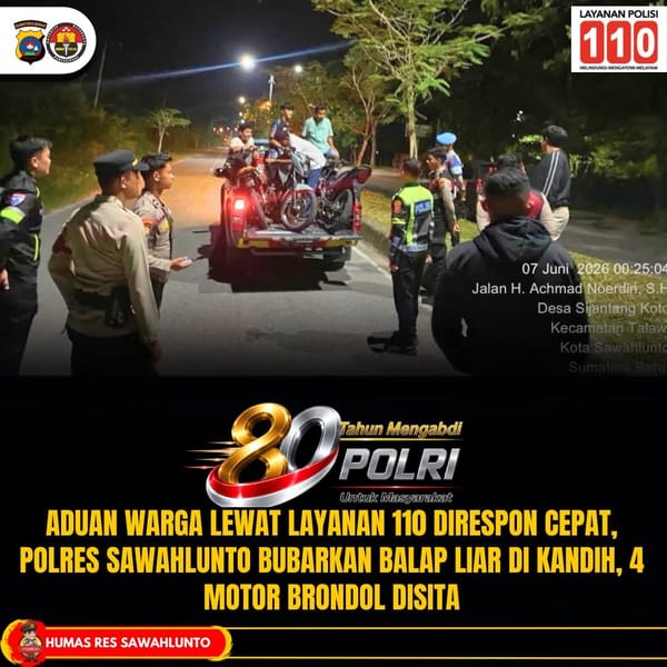 Respon Cepat Laporan Warga, Polres Sawahlunto Bubarkan Balap Liar di Kawasan Kandih dan Amankan 4 Motor