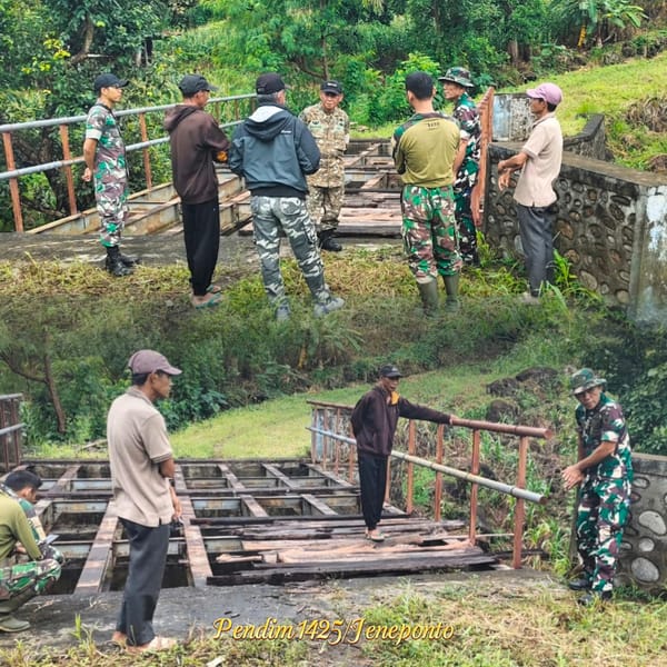 Pasi Ter Kodim 1425/Jeneponto Dampingi Tim Zidam XIV/Hasanuddin Survey Lokasi Jembatan Penghubung Samataring-Tolo Timur