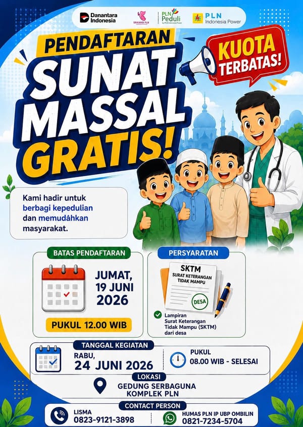 PLN Indonesia Power UBP Ombilin Buka Pendaftaran Sunat Massal Gratis, Kuota Terbatas untuk Warga Sawahlunto