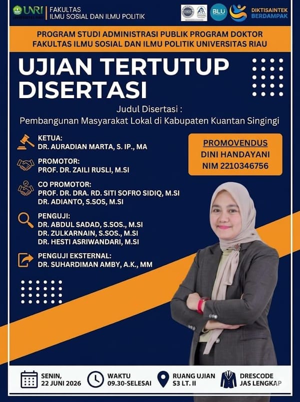 Bupati Kuansing Suhardiman Amby  Jadi Penguji Eksternal Disertasi Doktor di Universitas Riau