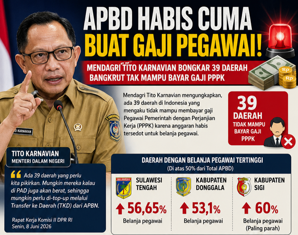 APBD Tersedot untuk Belanja Pegawai, 39 Daerah Mengaku Tak Mampu Bayar Gaji PPPK: Alarm Keras bagi Tata Kelola Keuangan Daerah