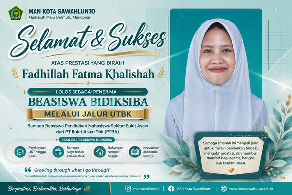 Siswi MAN Kota Sawahlunto Lolos Beasiswa BIDIKSIBA Jalur UTBK, Bukti Semangat dan Prestasi Generasi Madrasah