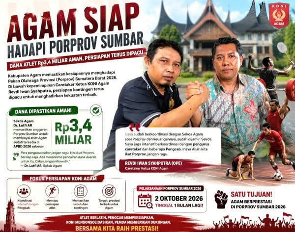 Siapkan Dana Atlet Rp3,4 Miliar, Agam Mantap Hadapi Porprov Sumbar XVI/2026
