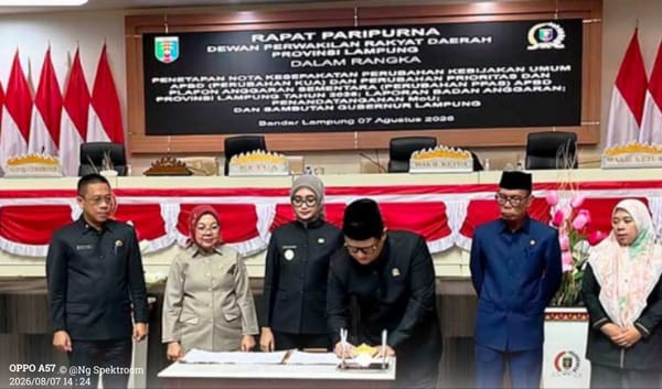 APBD Perubahan TA 2026 Provinsi Lampung Disepakati,  Terjadi Penurunan Pendapatan Daerah
