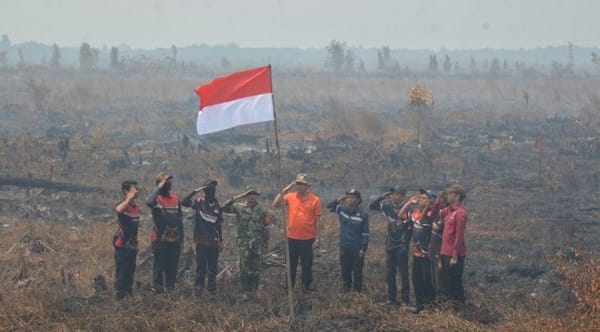 Merah Putih Berkibar di Tengah Asap, Relawan Mengingatkan Ancaman Karhutla bagi Alam Kalteng