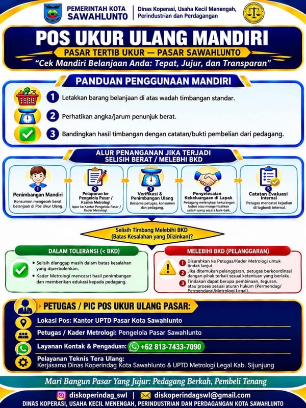 Pos Ukur Ulang Mandiri Hadir di Pasar Sawahlunto, Warga Bisa Cek Berat Belanjaan Gratis