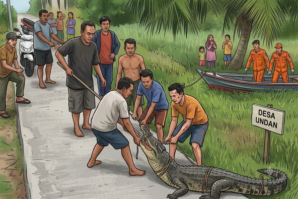 Teror Buaya Muara di Desa Undan Inhil, Naik ke Darat Kejar Warga!