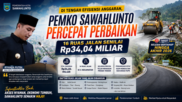 Ditengah Efisiensi Anggaran, Pemko Sawahlunto Percepat Perbaikan 16 Ruas Jalan Senilai Rp34,04 Miliar