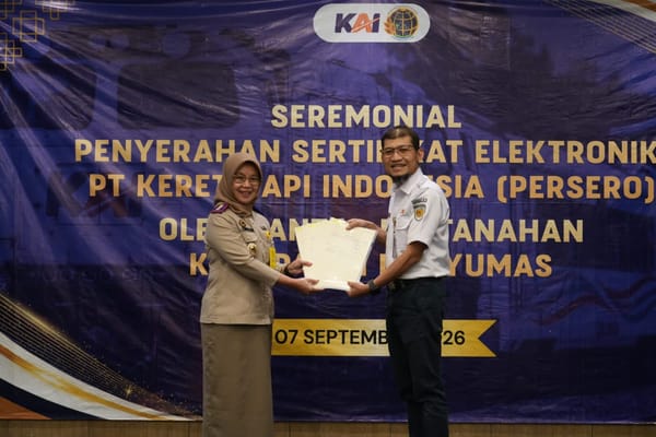 KAI Daop 5 Terima 46 Sertifikat Elektronik Aset Lahan dari BPN Banyumas