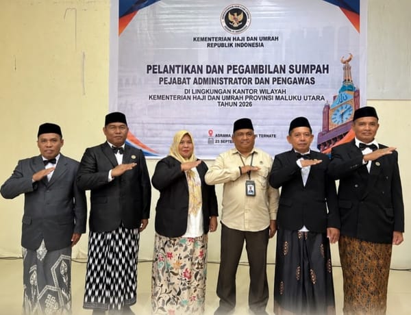 Lantik Lima Pejabat Kemenhaj Maluku Utara, Menteri Gus Irfan Tekankan Integritas dan Kualitas Pelayanan Jemaah
