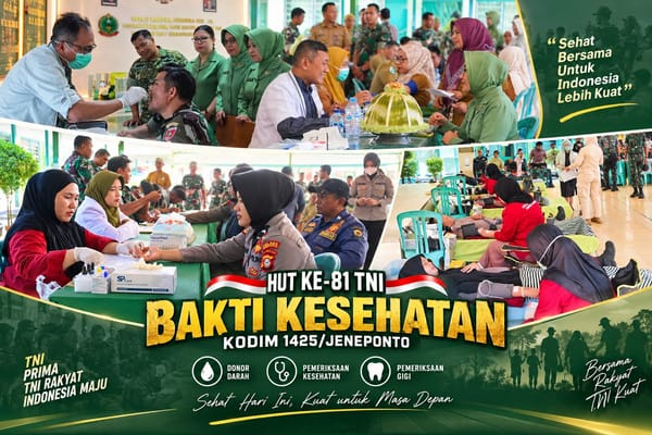 Kodim 1425 Jeneponto Gandeng RSUD dan Puskesmas Gelar Bakti Kesehatan