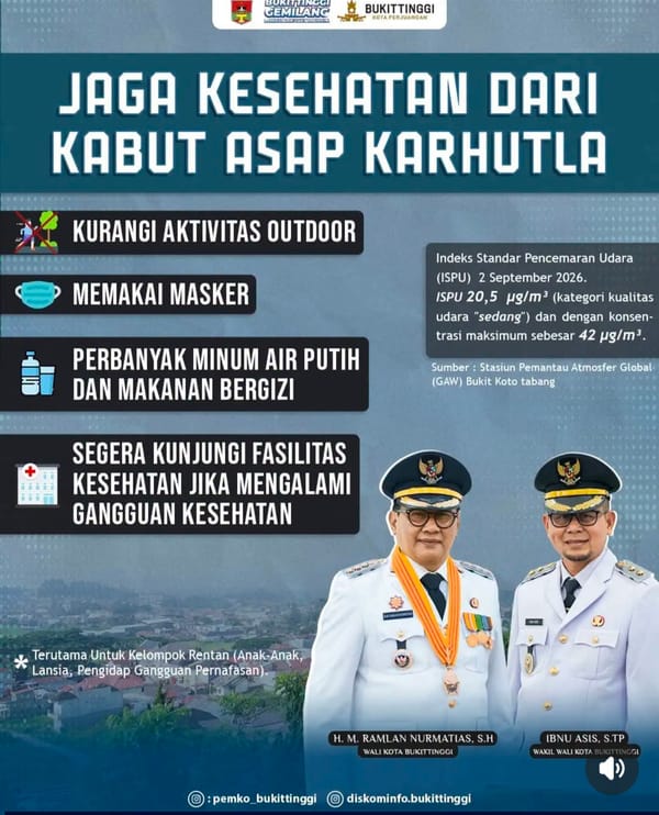 Kualitas Udara Bukittinggi Kategori Sedang Masyarakat Diimbau Gunakan Masker