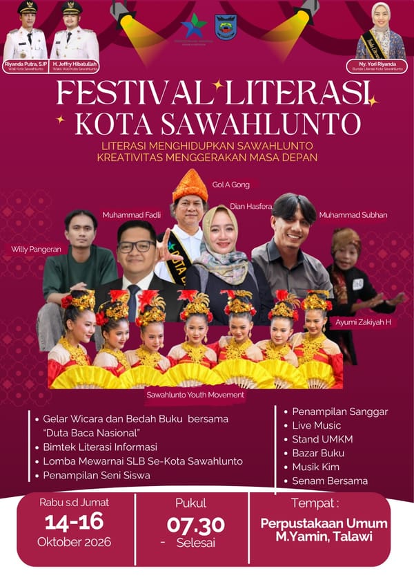 Festival Literasi Kota Sawahlunto 2026 Siap Digelar, Hadirkan Duta Baca Nasional Gol A Gong