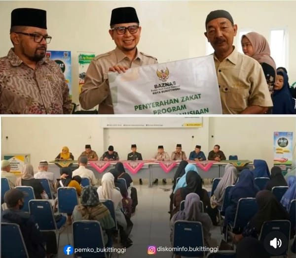 Pemko Bukittinggi Bersama BAZNAS Salurkan Zakat Untuk 52 Mustahik