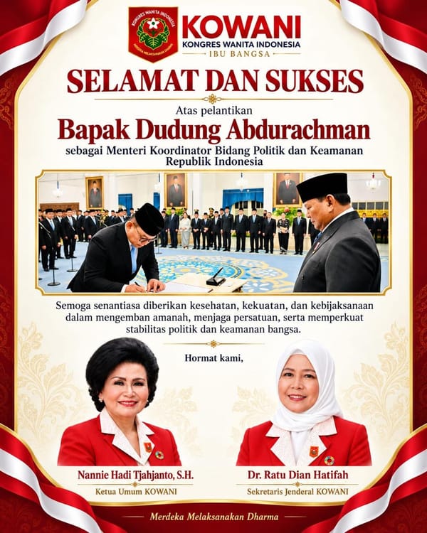 KOWANI Ucapkan Selamat Atas Pelantikan Dudung Abdurachman Sebagai Menko Polkam