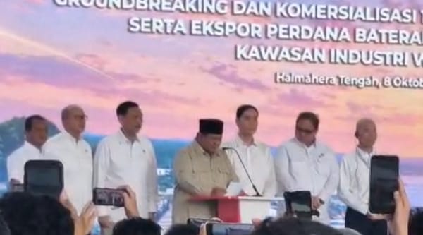 Prabowo Resmikan Proyek Hilirisasi 180 T dan Ekspor Perdana Baterai Kendaraan Listrik di Halmahera Tengah